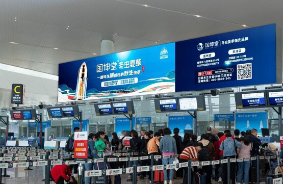 第一戶外傳媒-溫州龍灣機場T2國內(nèi)三層出發(fā)大廳值機島LED屏